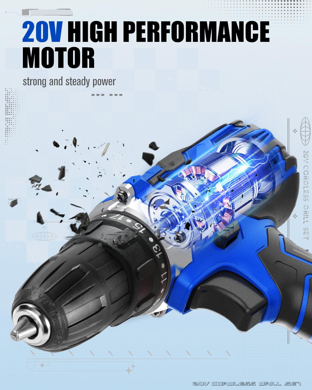 20V Cordless Drill Set with Battery and Charger S8948