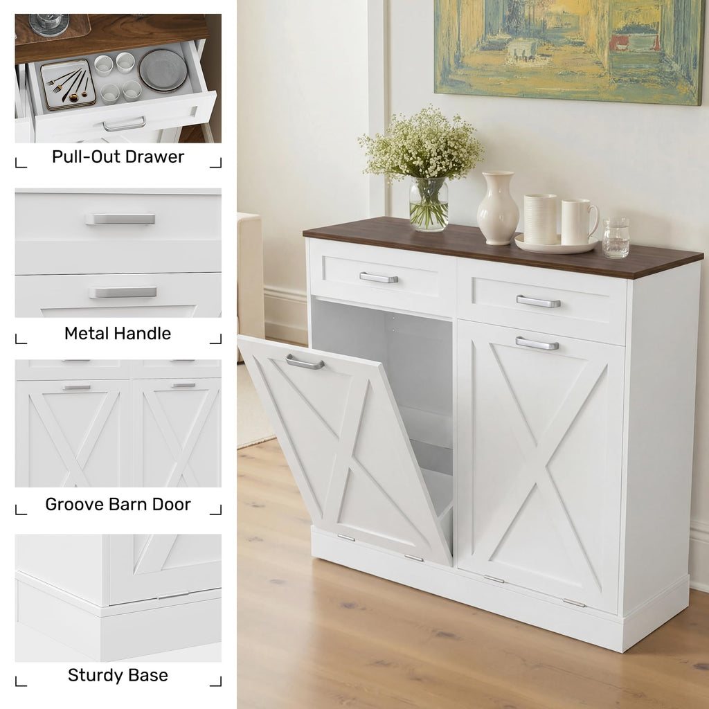 2 x 10 Gallons Double Tilt Out Wooden Trash Can Cabinet with Storage Drawers A33892
