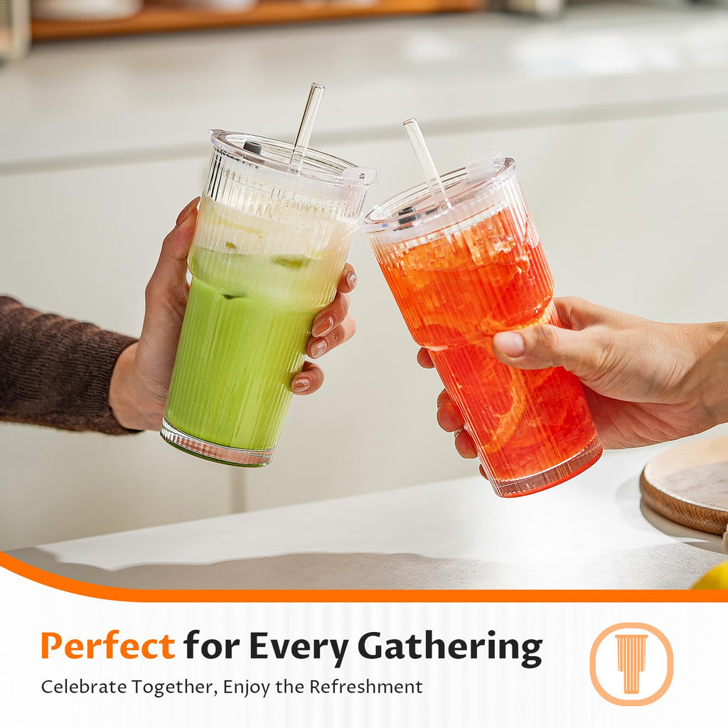 20oz Glass Iced Coffee Cups with Lids and Straws S21180