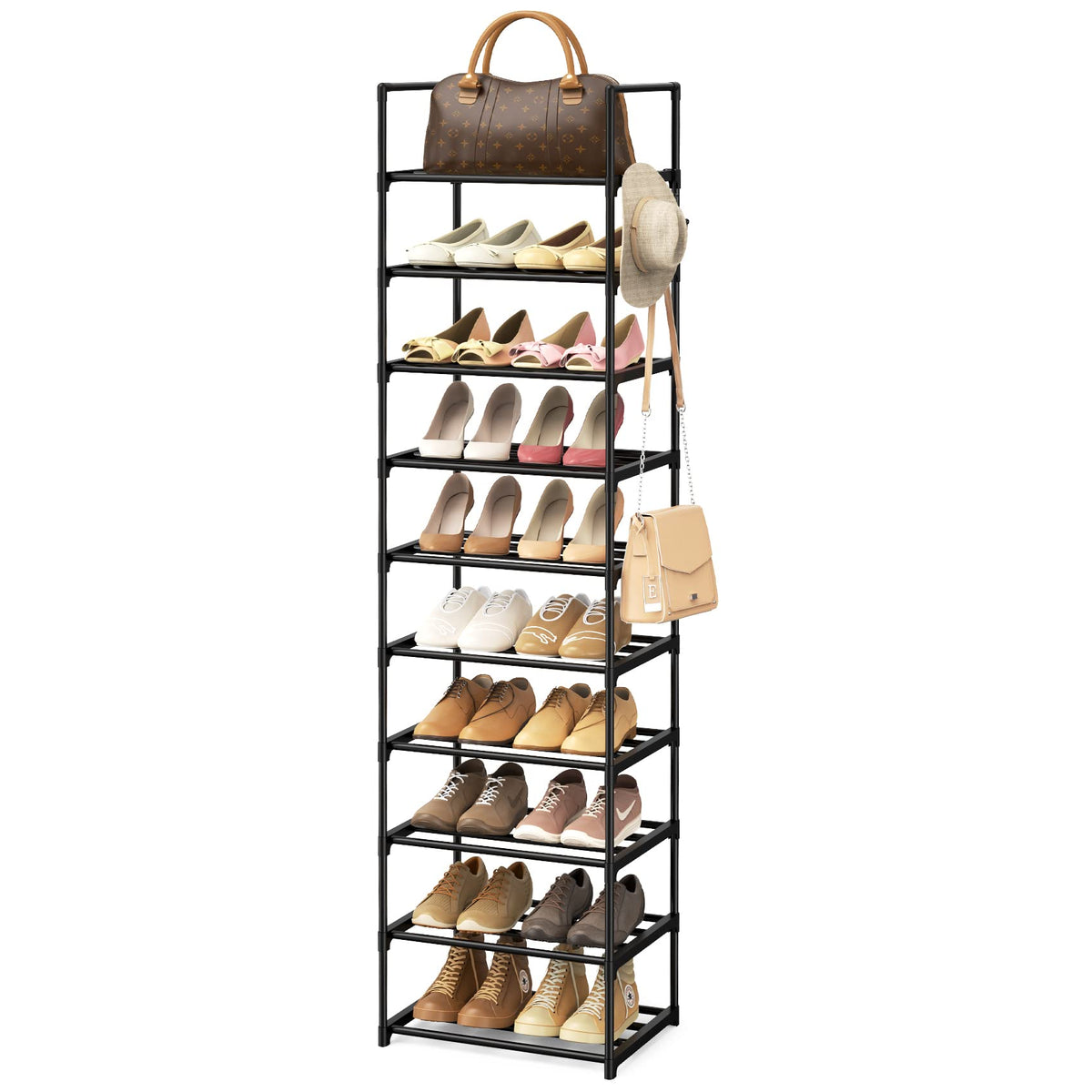 Black 10 Tiers Narrow Shoe Rack W82315