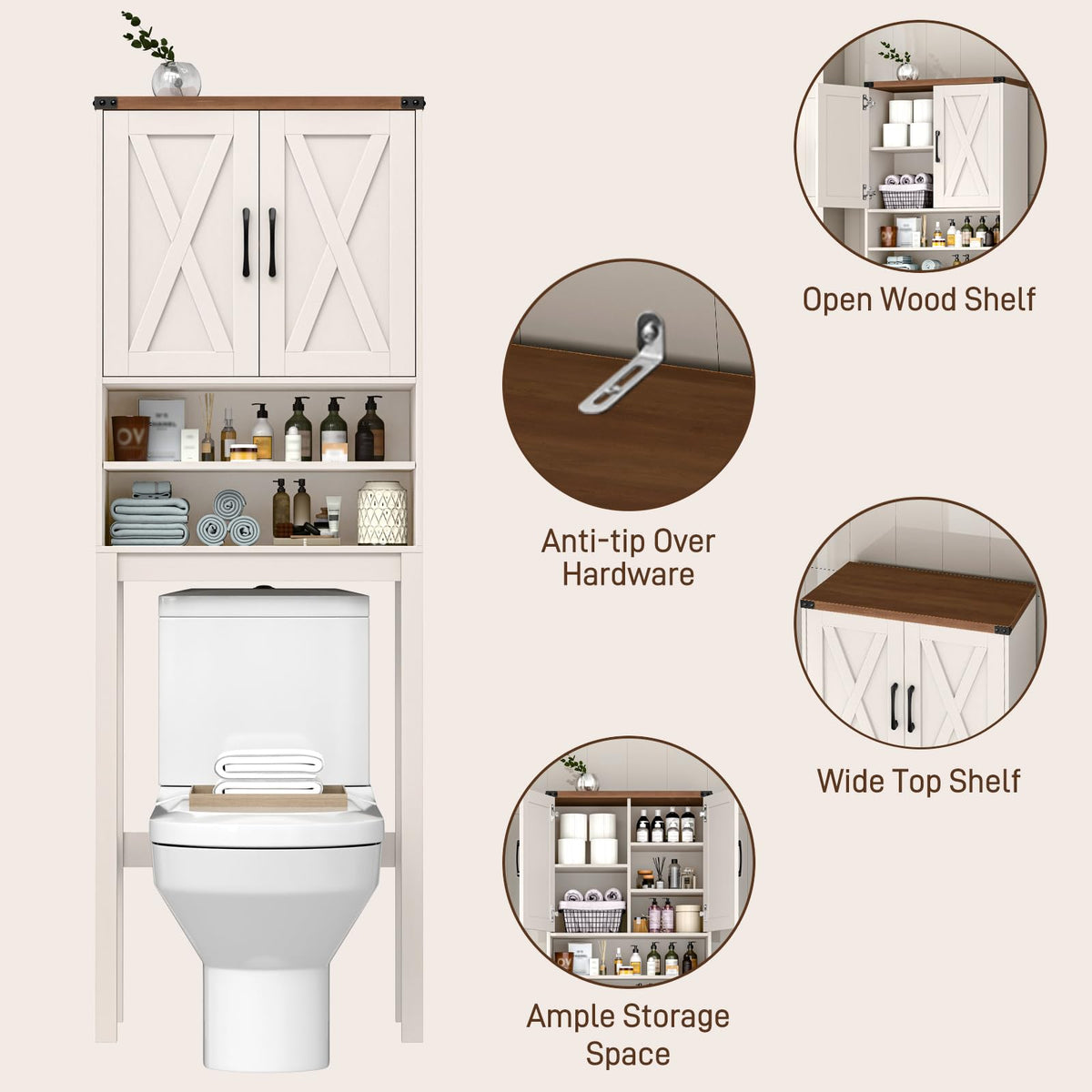 Over The Toilet Storage Cabinet with Adjustable Shelf, White Q2804