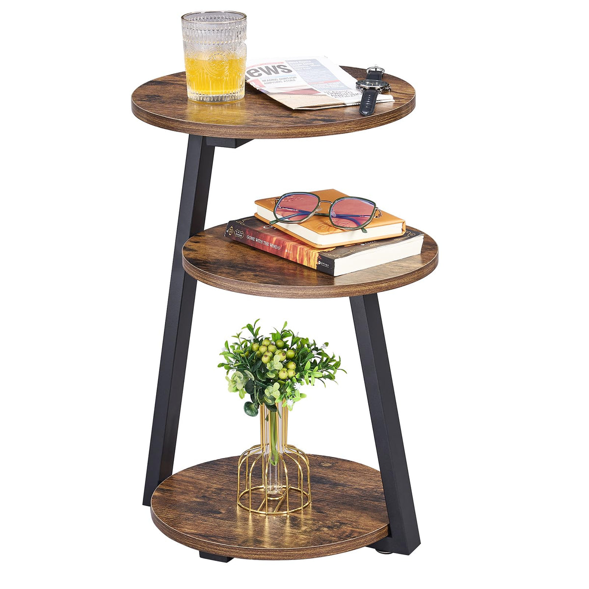 Small Round 3-Tier Side Table with Storage Shelves P640794