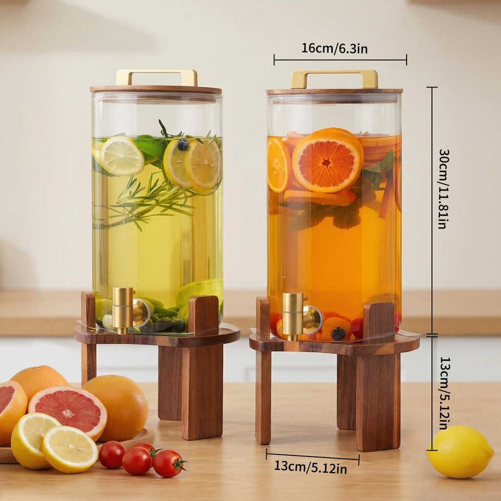 2 PCS 1.5 Gallon Glass Drink Dispenser with Wood Stand and Spigot E34853