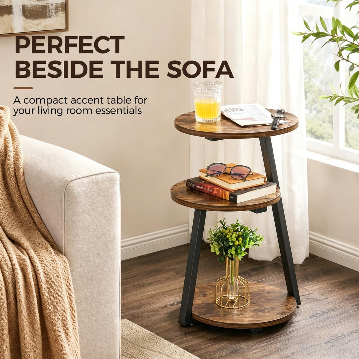 Small Round 3-Tier Side Table with Storage Shelves P640794