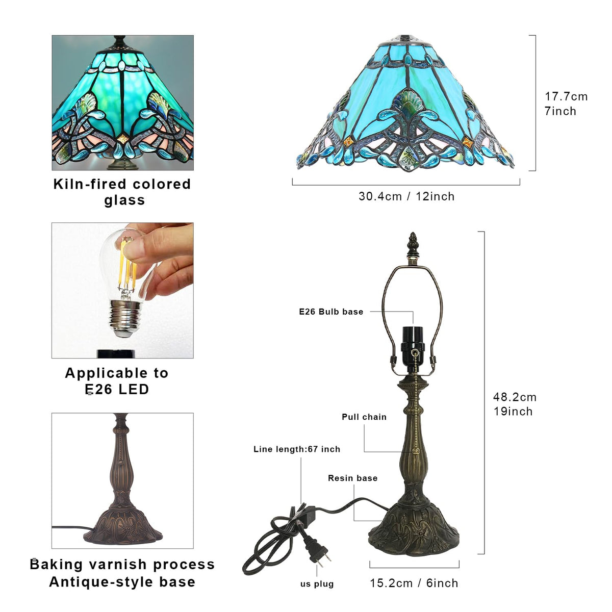 Sea Blue Stained Glass Table Lamp E8784
