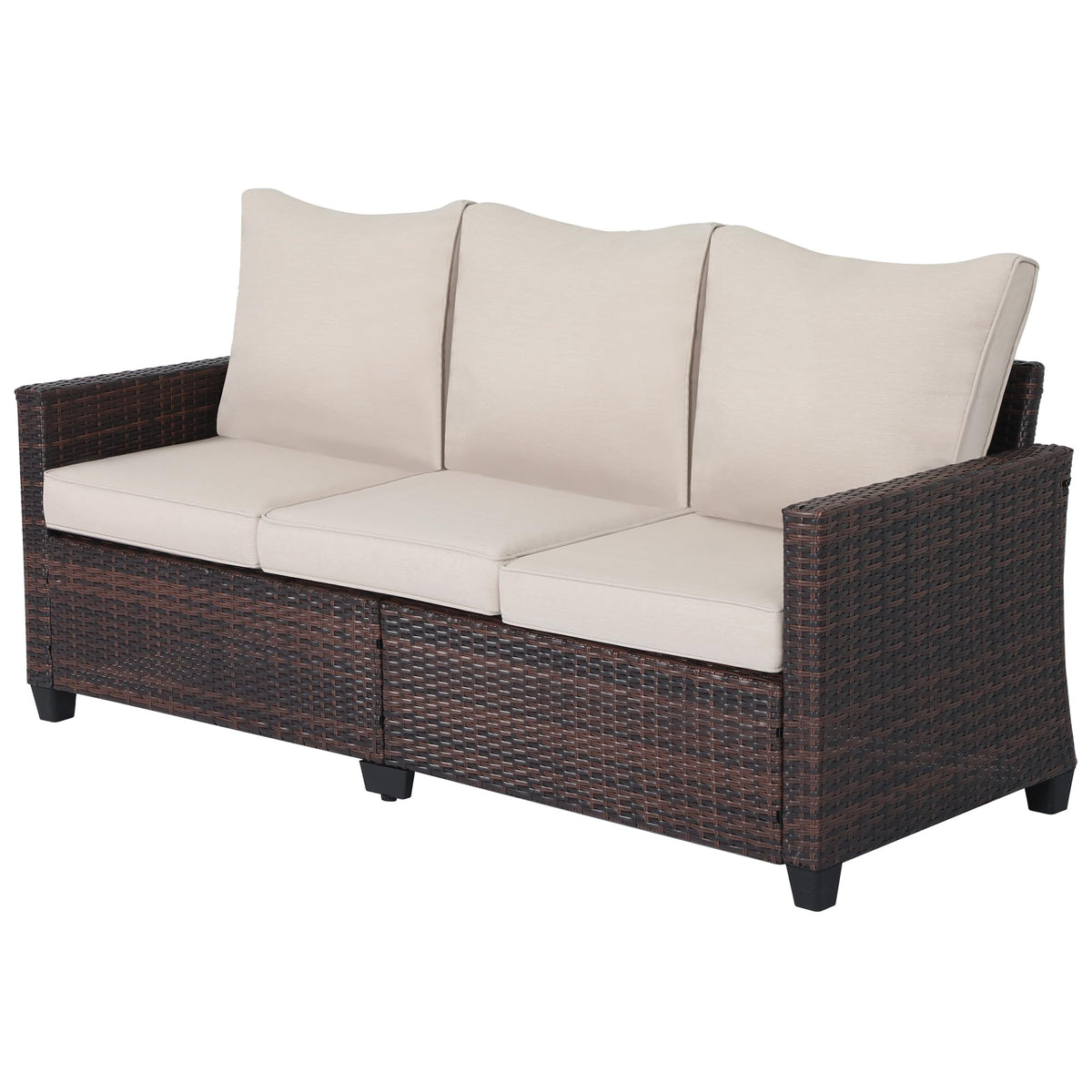 Rattan 3-Seater Outdoor Sofa with Blue Cushions E47497