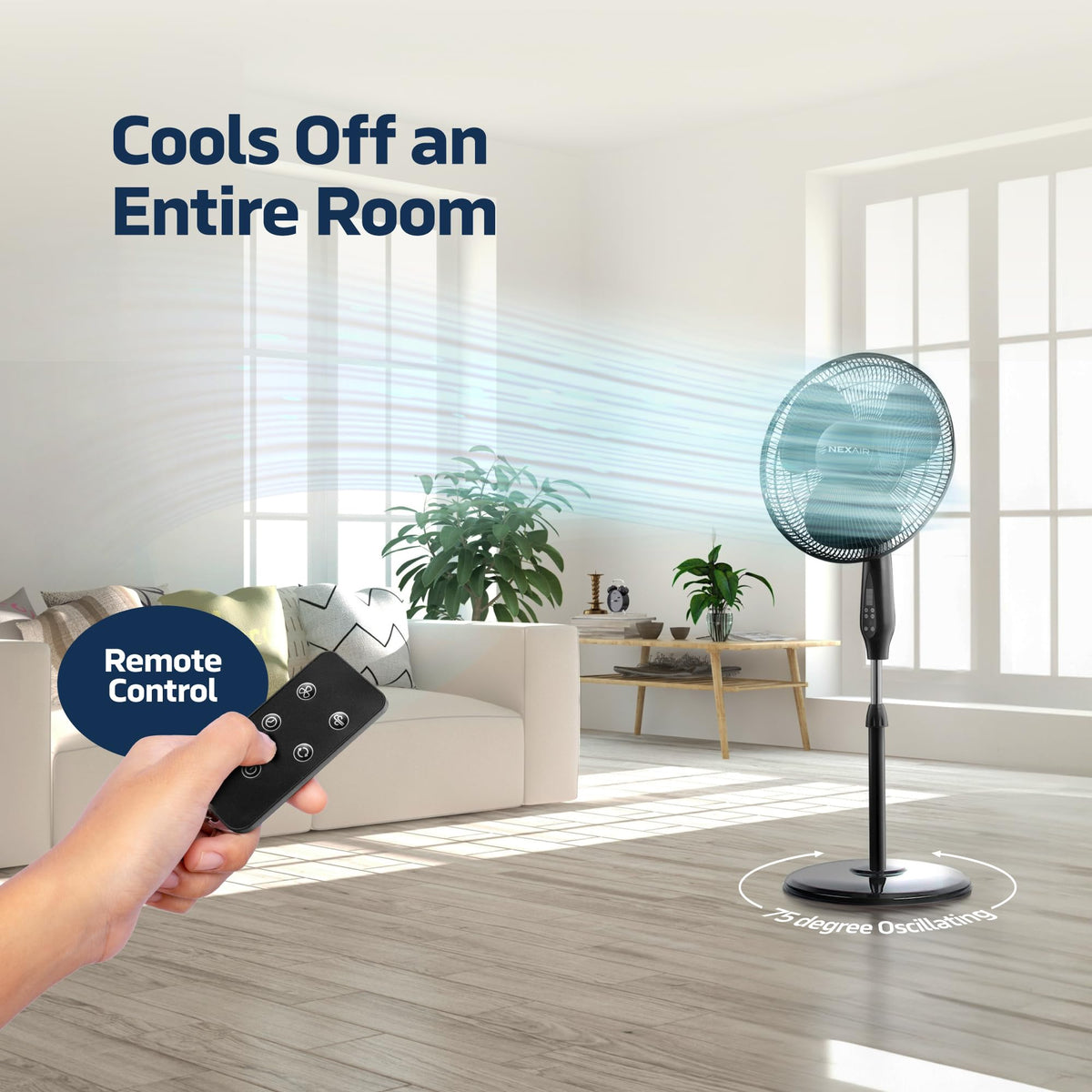 16 Inch Oscillating Pedestal Fan with Remote Control, 3 Speed, Adjustable Height Z739