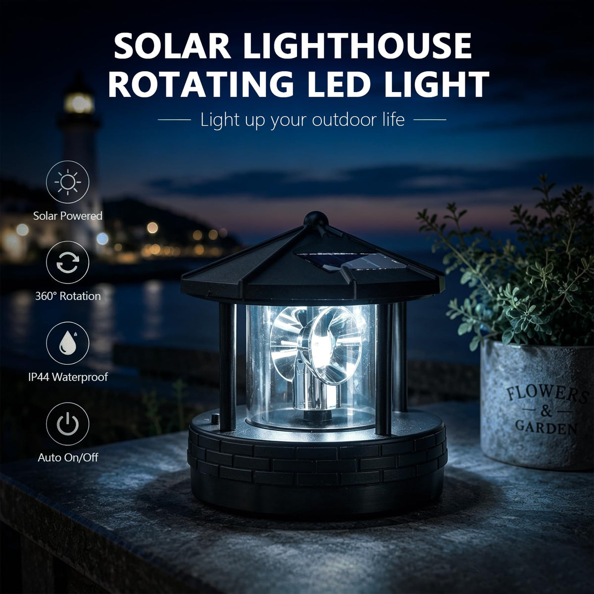Solar Powered Rotatable LED Lighthouse P703