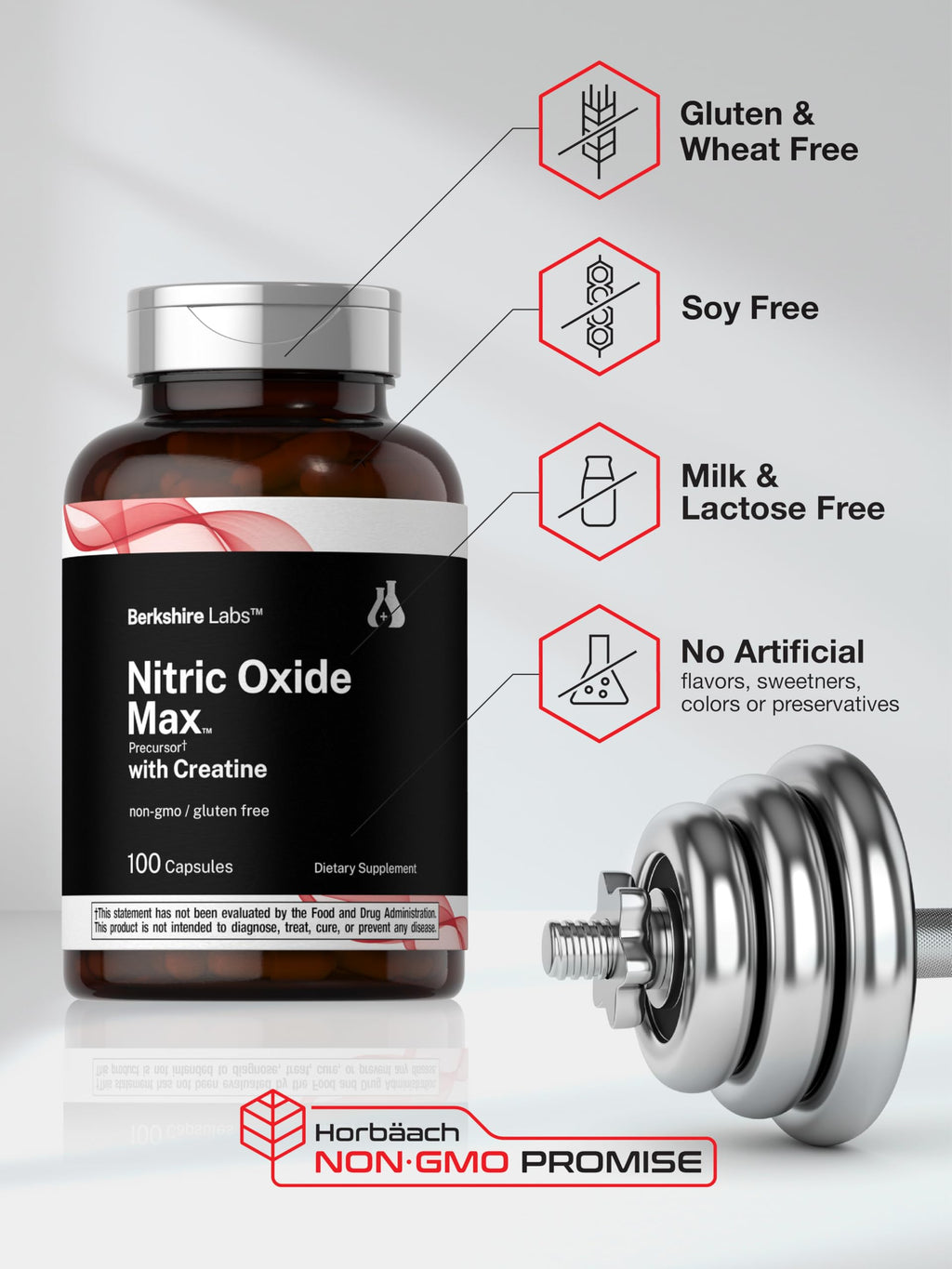Nitric Oxide Supplement with Creatine Monohydrate 100 Capsules N484515