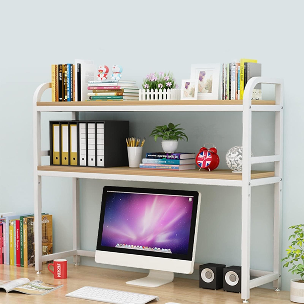 2-Tier White Desktop Bookshelf L636