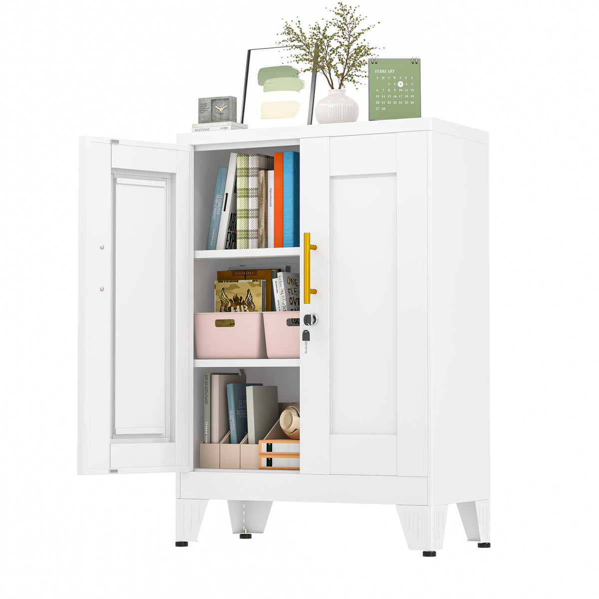 White 36" Metal Storage Cabinet with 2 Doors and 2 Adjustable Shelves S29932