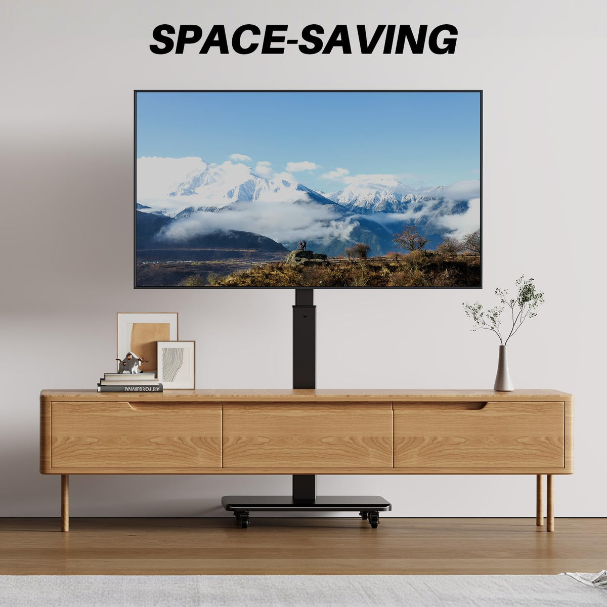 Mobile TV Stand on Wheels with 90° Swivel, Hand Crank Adjustable Height, for 42 to 75 inch TVs up to 110 lbs (Black) J21940