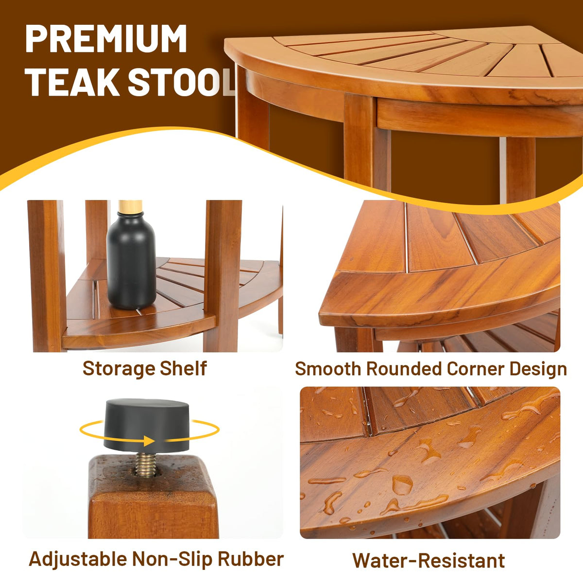 18" Teak Corner Shower Bench with Shelf D81467