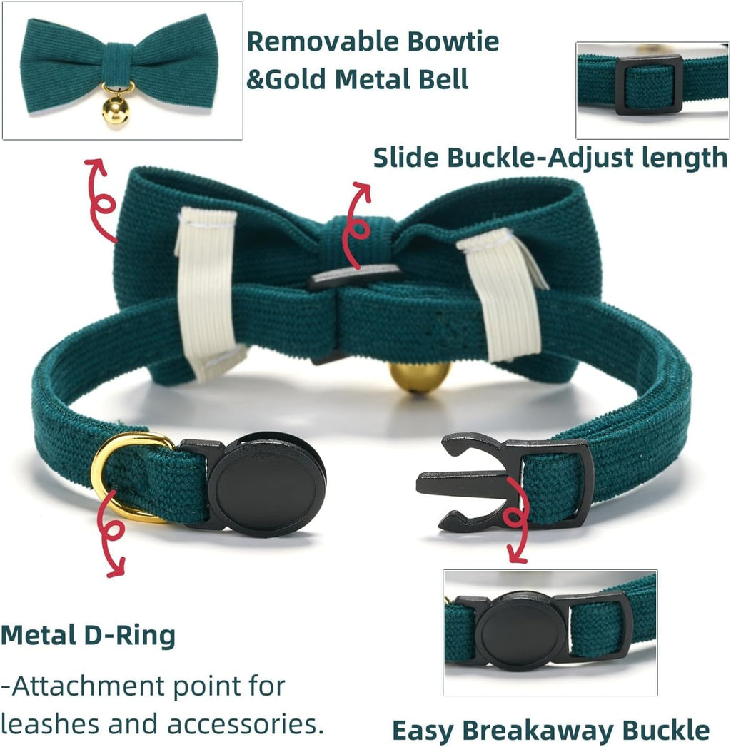 2 Pack Soft Corduroy Cat Collars with Bow Tie & Bell M498723
