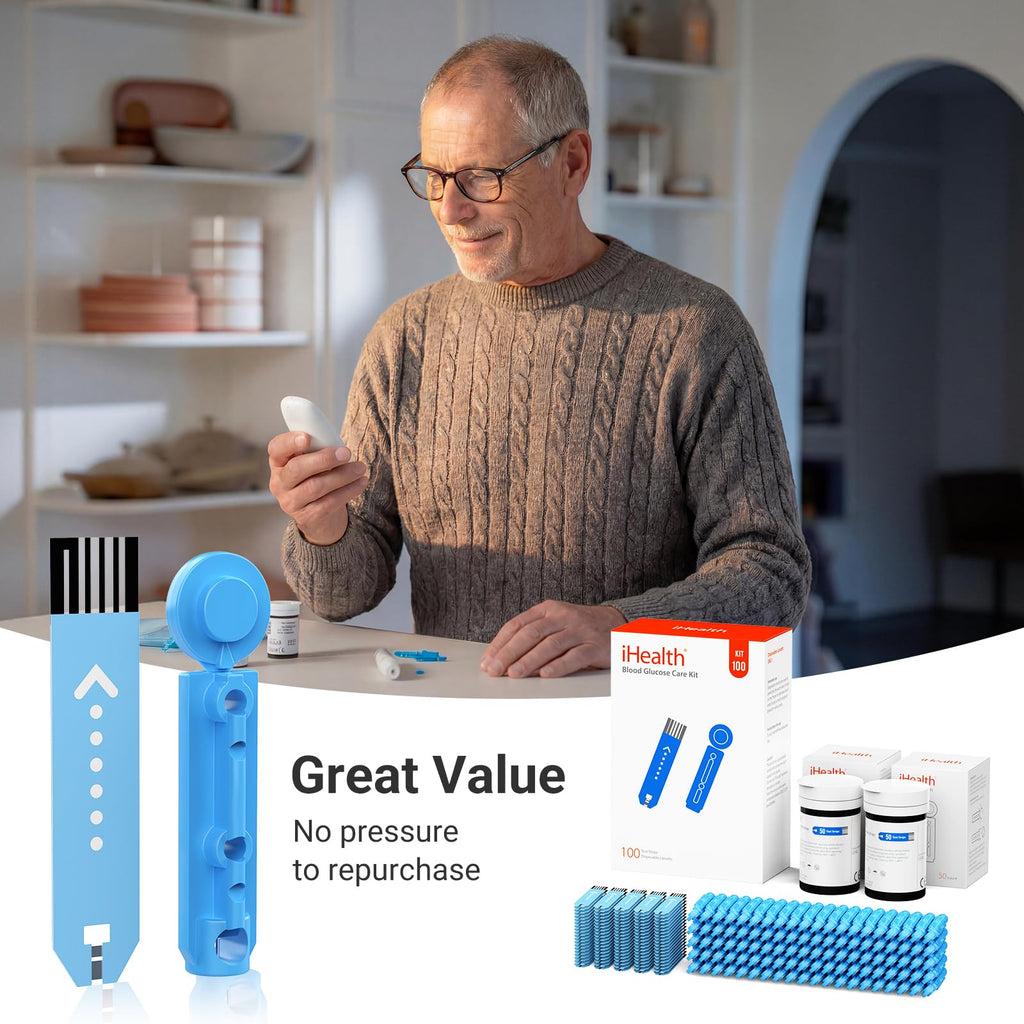 Blood Glucose Monitor Kit, 100 Strips & Lancets L218536
