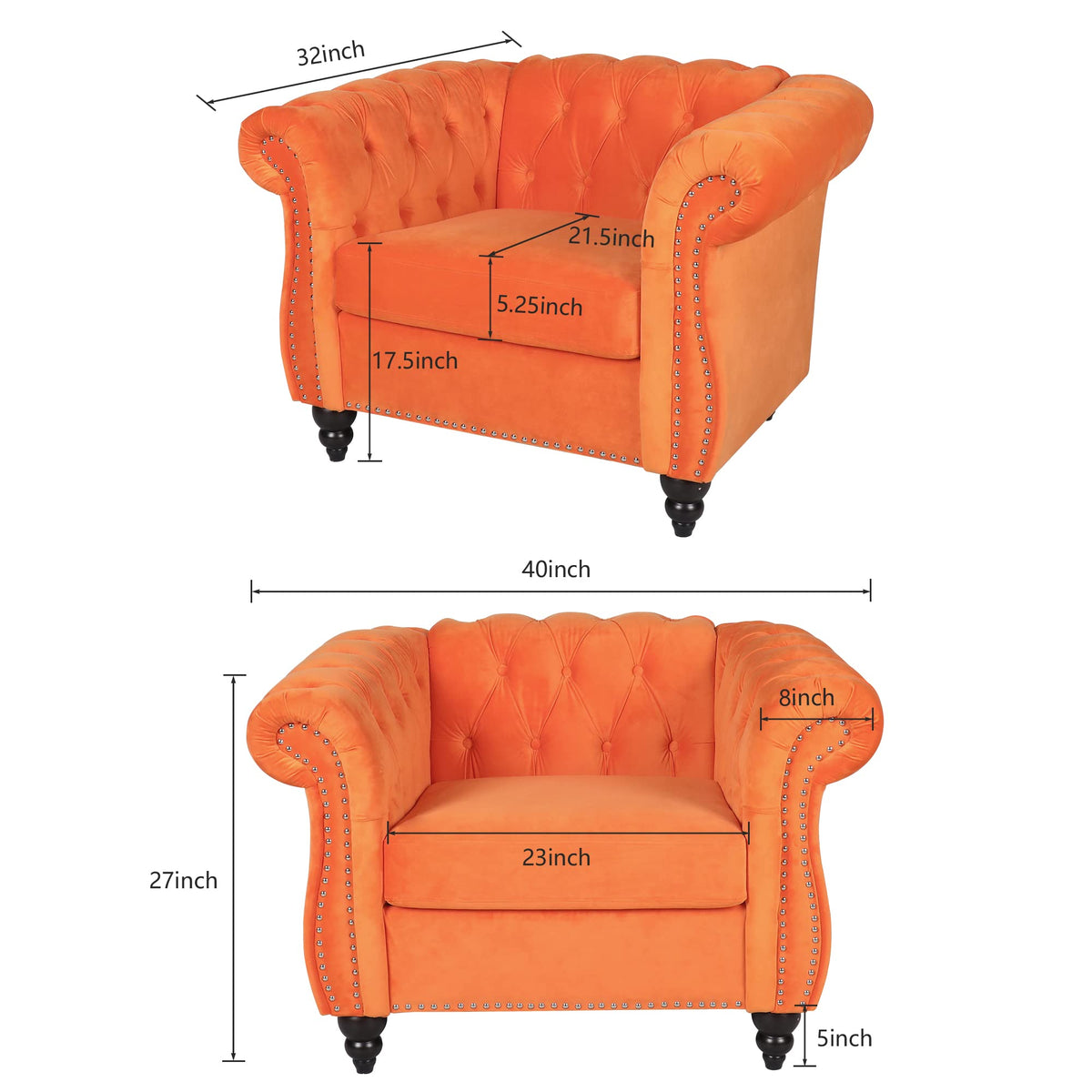 Orange Velvet Chesterfield Sofa Loveseat and Chair D493064