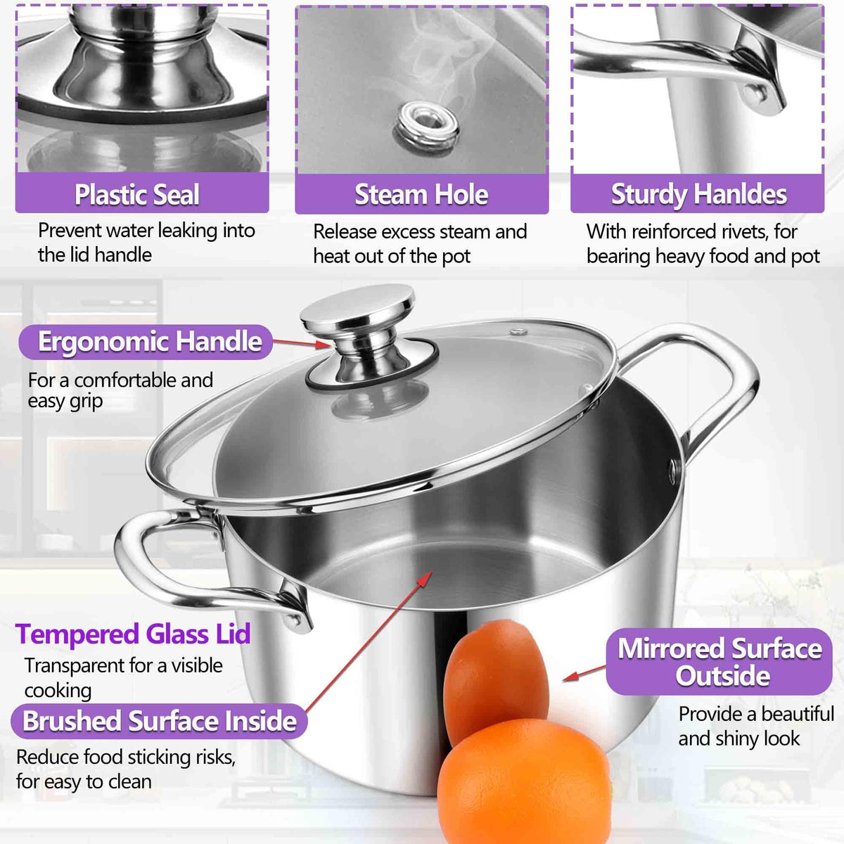 5 Quart Tri-Ply Stainless Steel Stock Pot with Lid V781