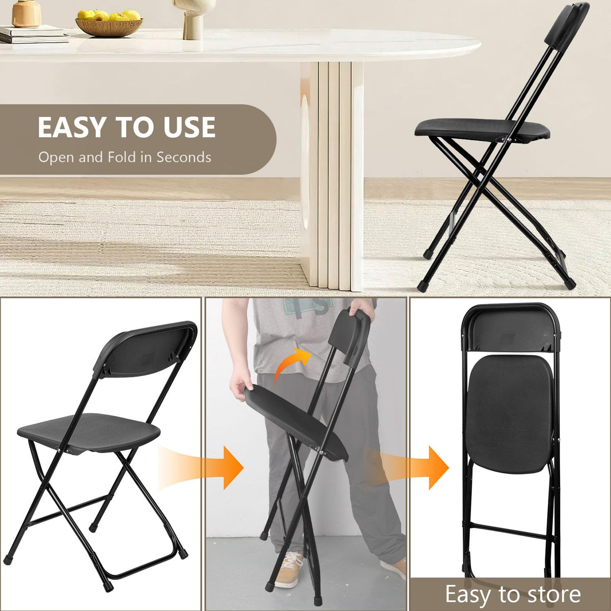 Portable Heavy Duty Folding Chairs 10 Pack Black V783