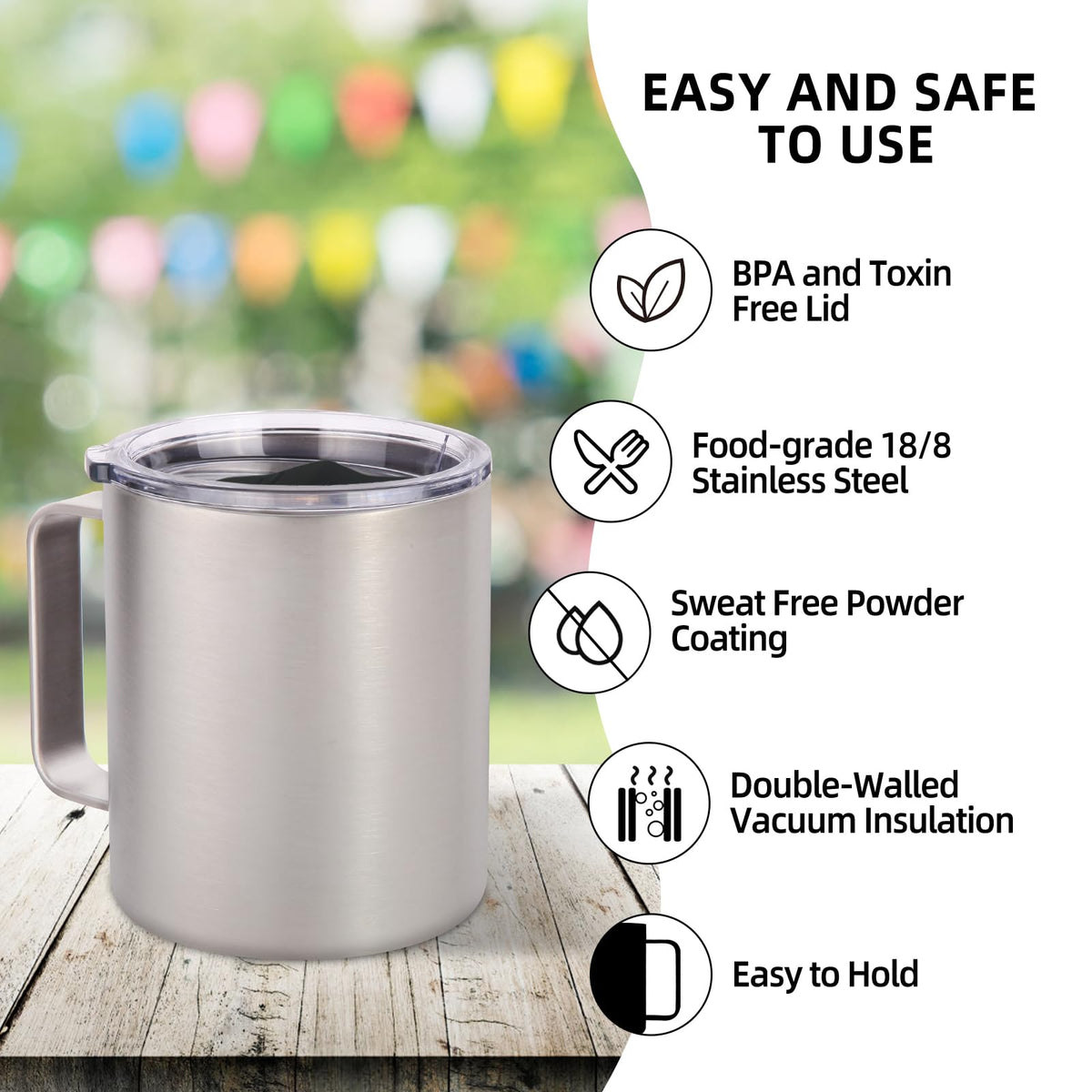 14oz Insulated Stainless Steel Coffee Mug with Lid 2 Pack O74351