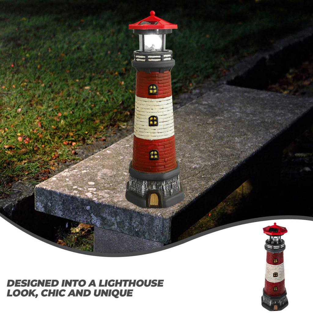 Solar Lighthouse with Rotating LED Lights 15 Inch Tall F272825
