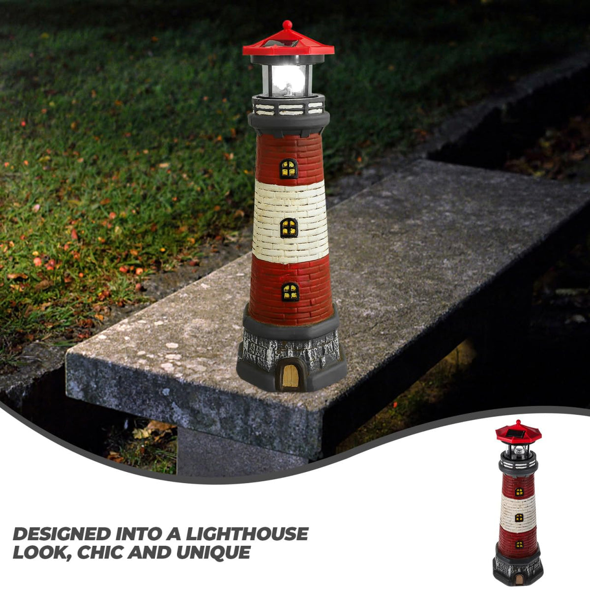 Solar Lighthouse with Rotating LED Lights 15 Inch Tall F272825