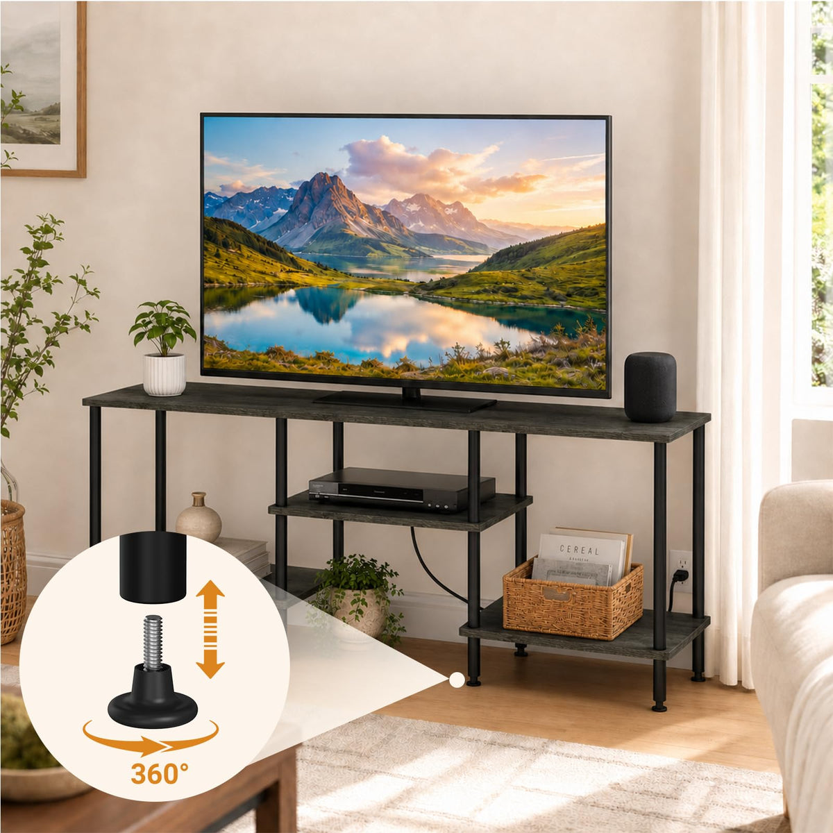 50 Inch Dark Grey TV Stand with Power Outlet F180