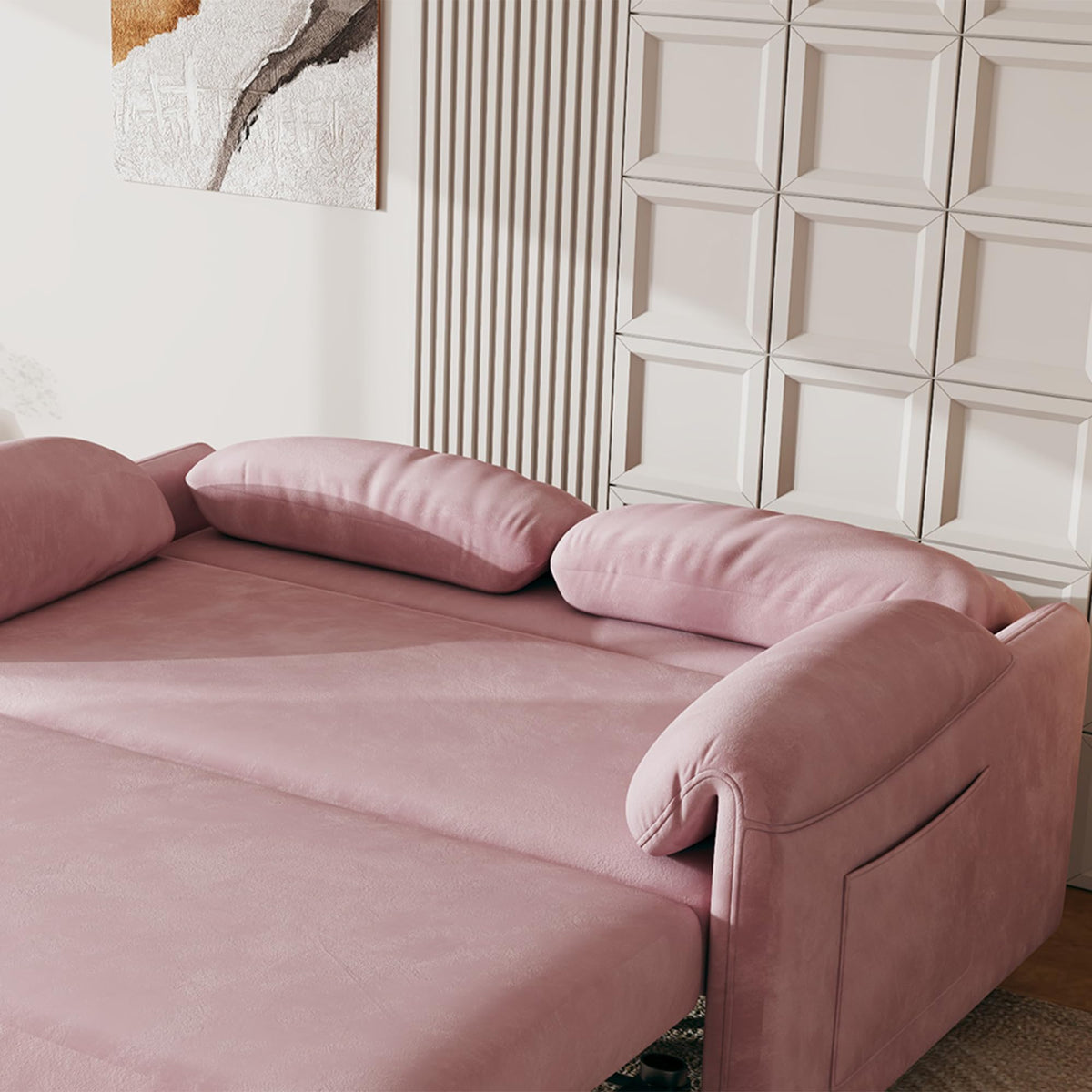 Pink Velvet 3 in 1 Convertible Sofa Bed P249247