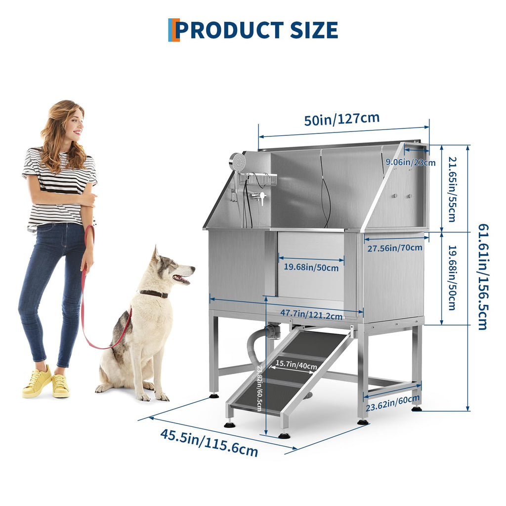 50 Inch Stainless Steel Dog Washing Station with Non-Slip Ramp M5754
