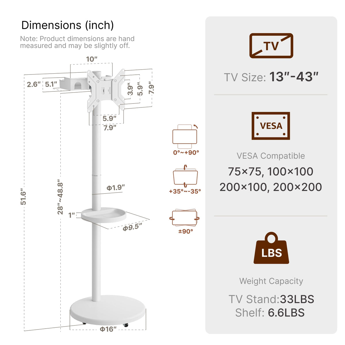 White Rolling TV Stand S971