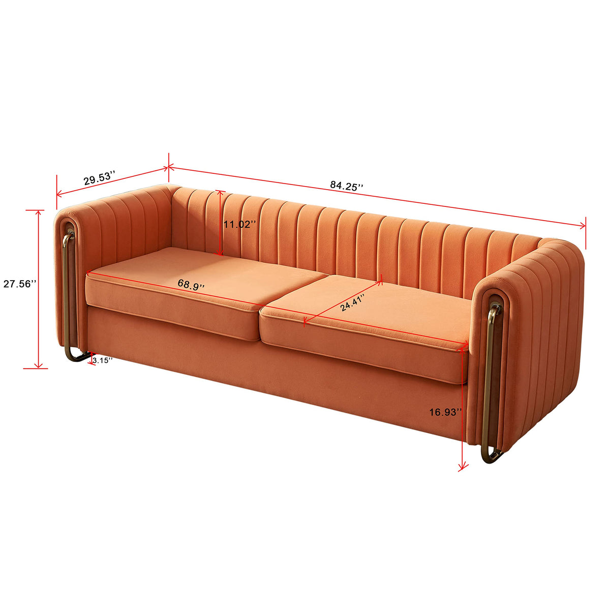 Orange Velvet 84 Inch 3-Seater Sofa S81299