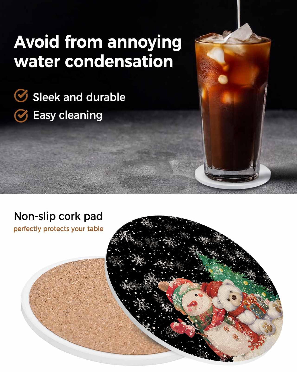 Black Retro Linen Ceramic Stone Coasters Set of 6 with Holder L84522