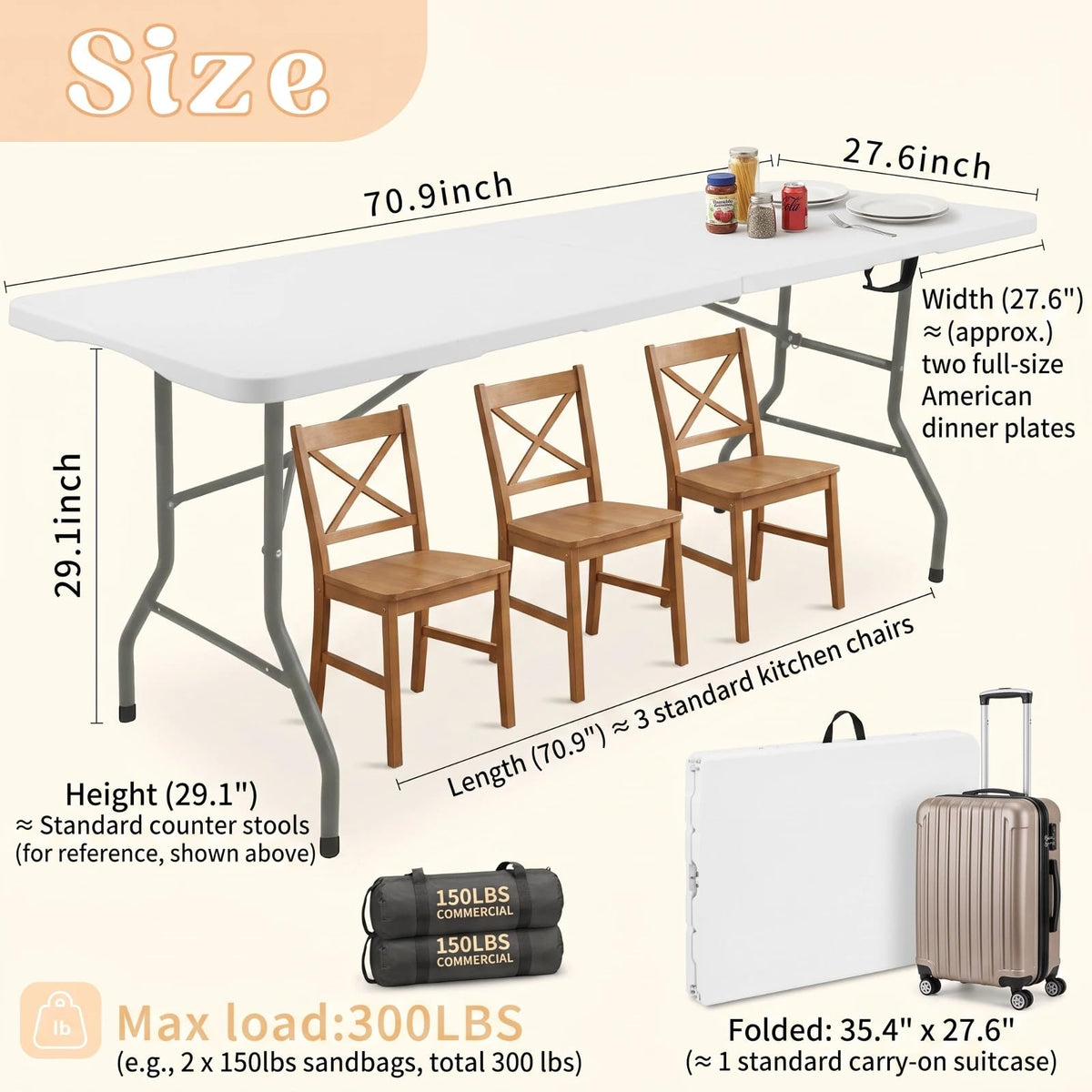 Set of 2 White 6 FT Folding Plastic Table H700221
