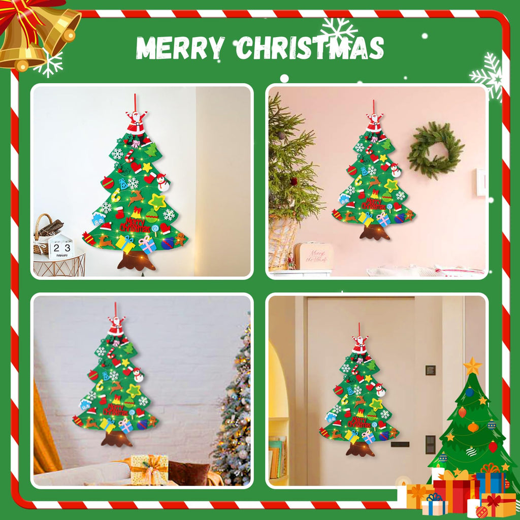 Felt Christmas Tree for Toddlers, 3.2ft Wall Hanging DIY Xmas Decorations with String Light I710775