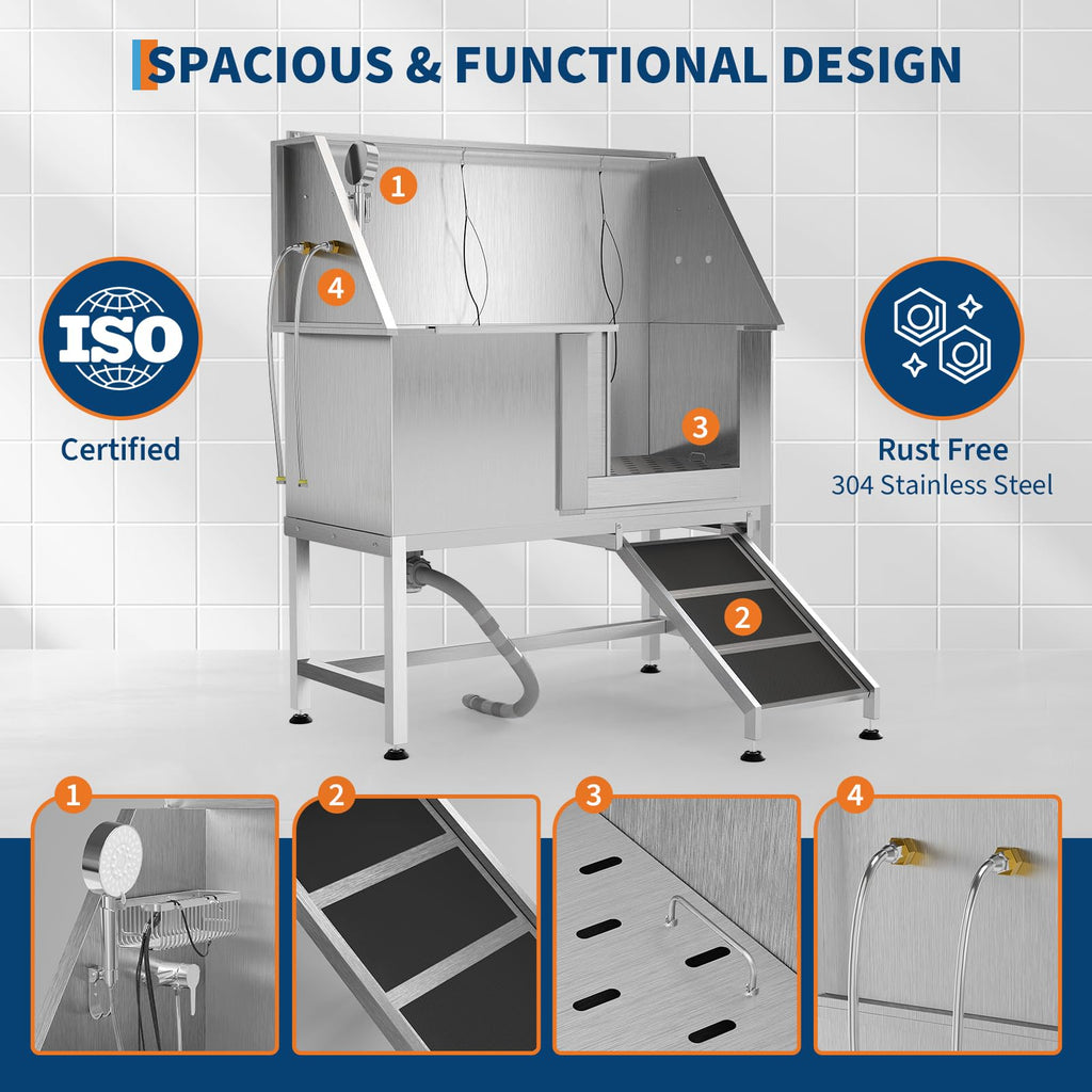50 Inch Stainless Steel Dog Washing Station with Non-Slip Ramp M5754