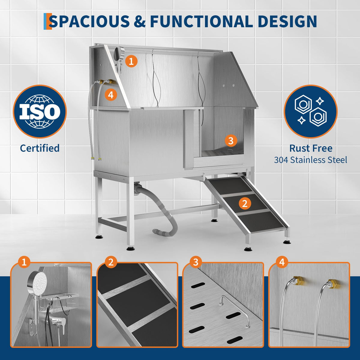 50 Inch Stainless Steel Dog Washing Station with Non-Slip Ramp M5754