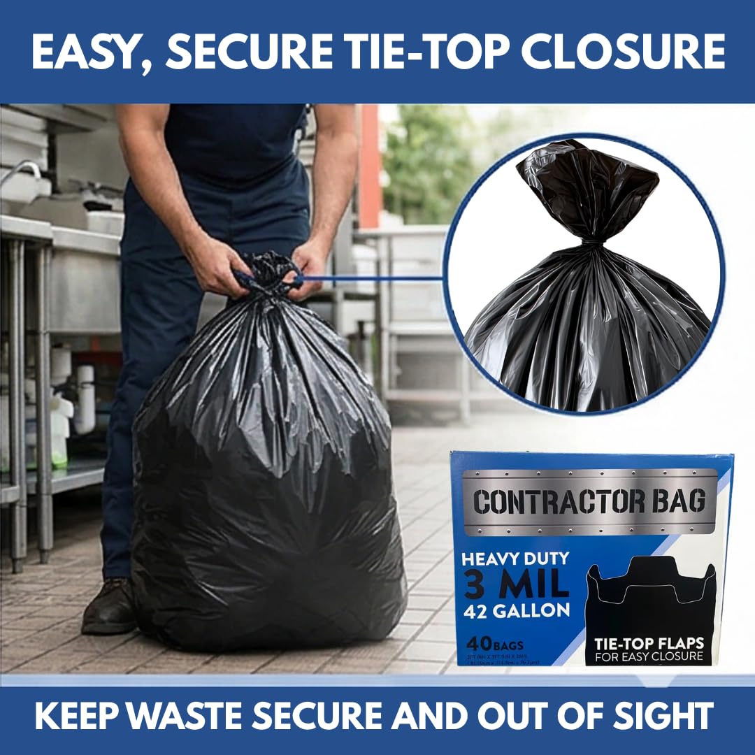 42 Gallon Black Contractor Garbage Bag, 40 Count A6577