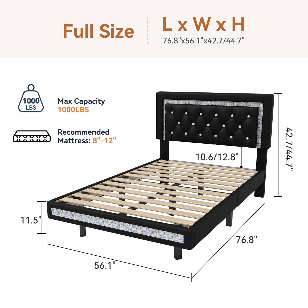 Floating Bed Frame Full with LED Lights R79398