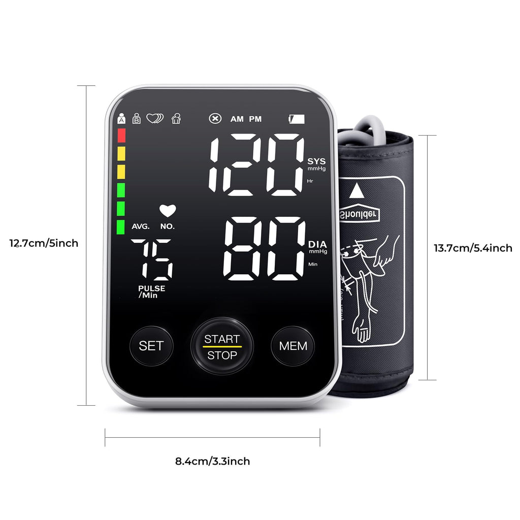Black Upper Arm Blood Pressure Monitor with Adjustable Arm Cuff and Large Display S451