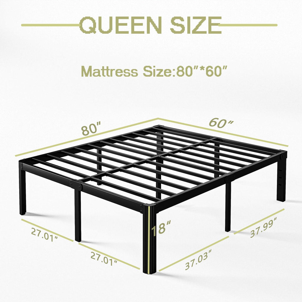 18 Inch High Queen Size Metal Platform Bed Frame Black W92133