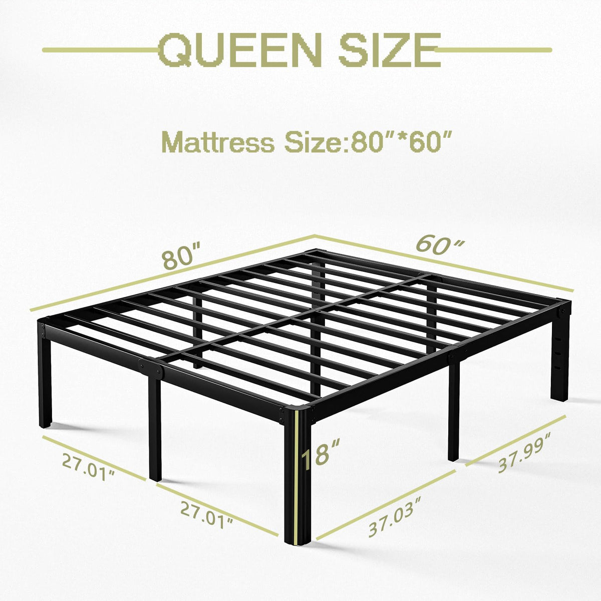 18 Inch High Queen Size Metal Platform Bed Frame Black W92133
