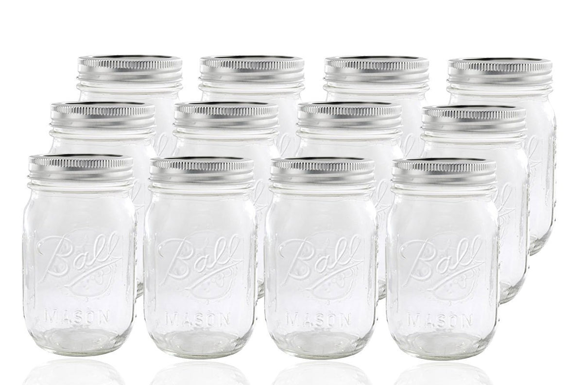 12 Regular Mouth Glass Mason Jars with Lid and Band C569419