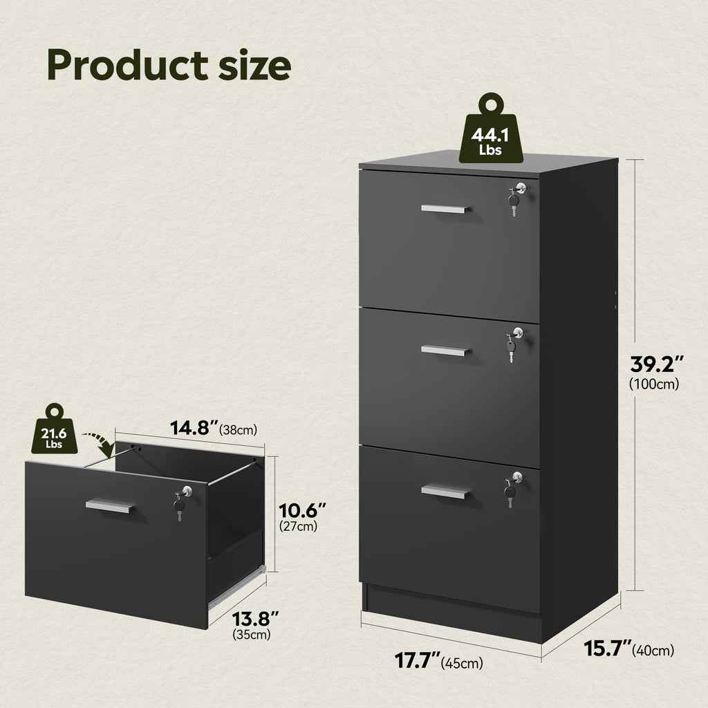 3 Drawer Wood File Cabinet with Lock M489