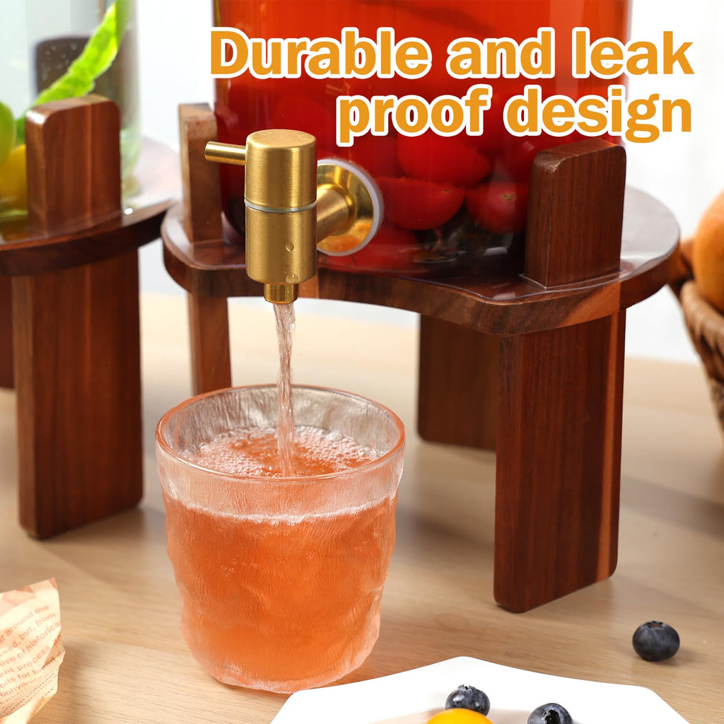 2 PCS 1.5 Gallon Glass Drink Dispenser with Wood Stand and Spigot E34853