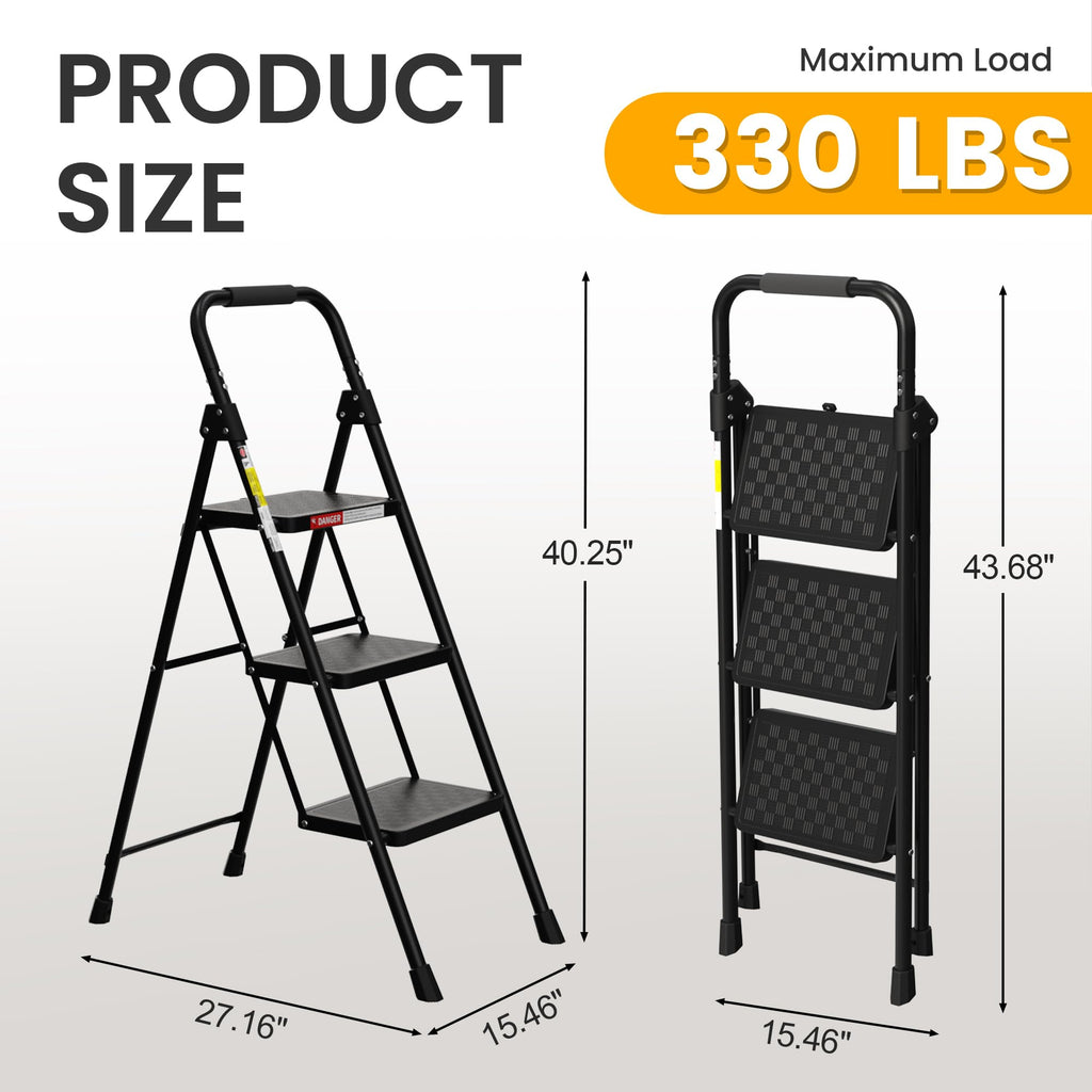 3 Step Folding Ladder with Anti-Slip Pedal V720013