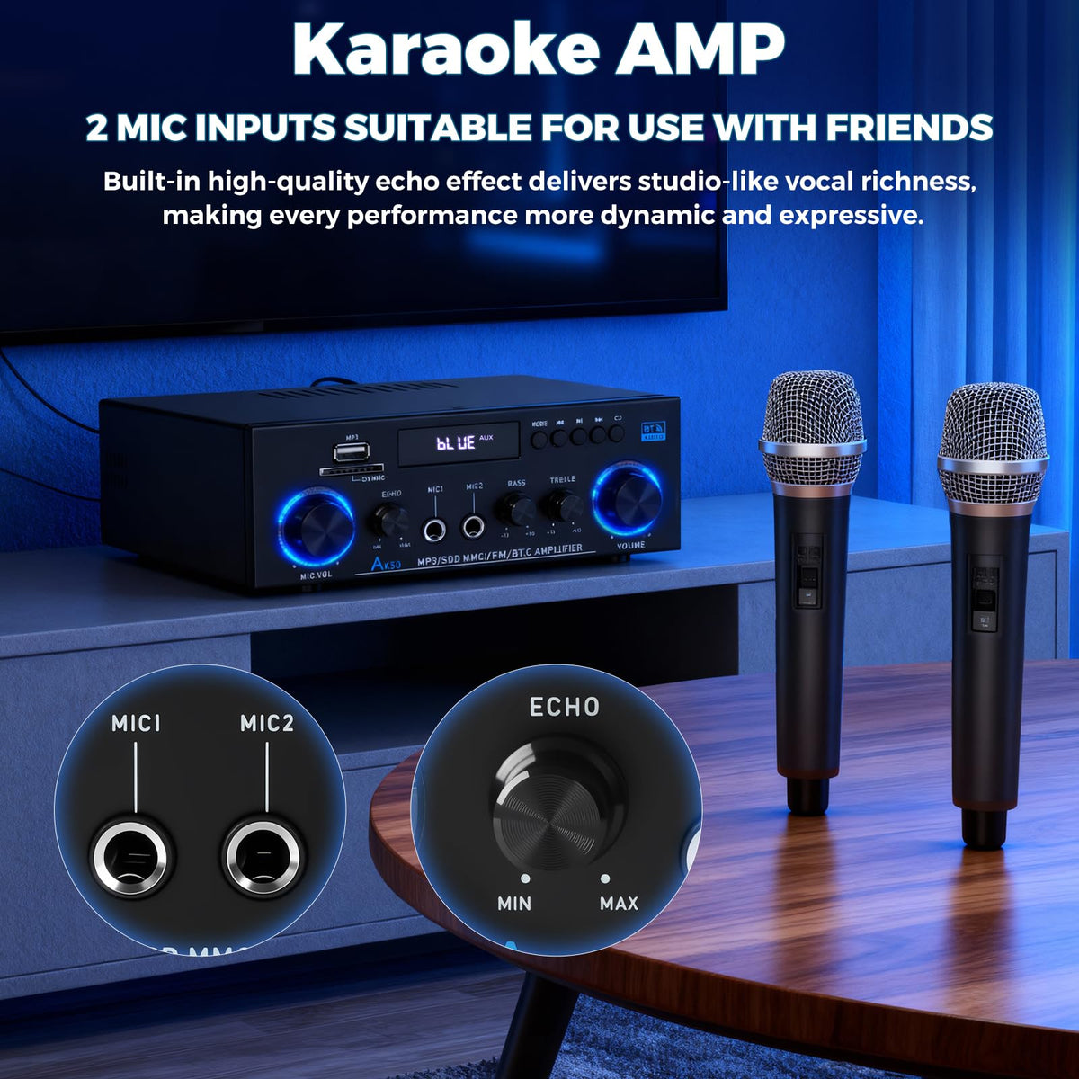 2 Channel 400W Bluetooth Stereo Audio Amplifier U581