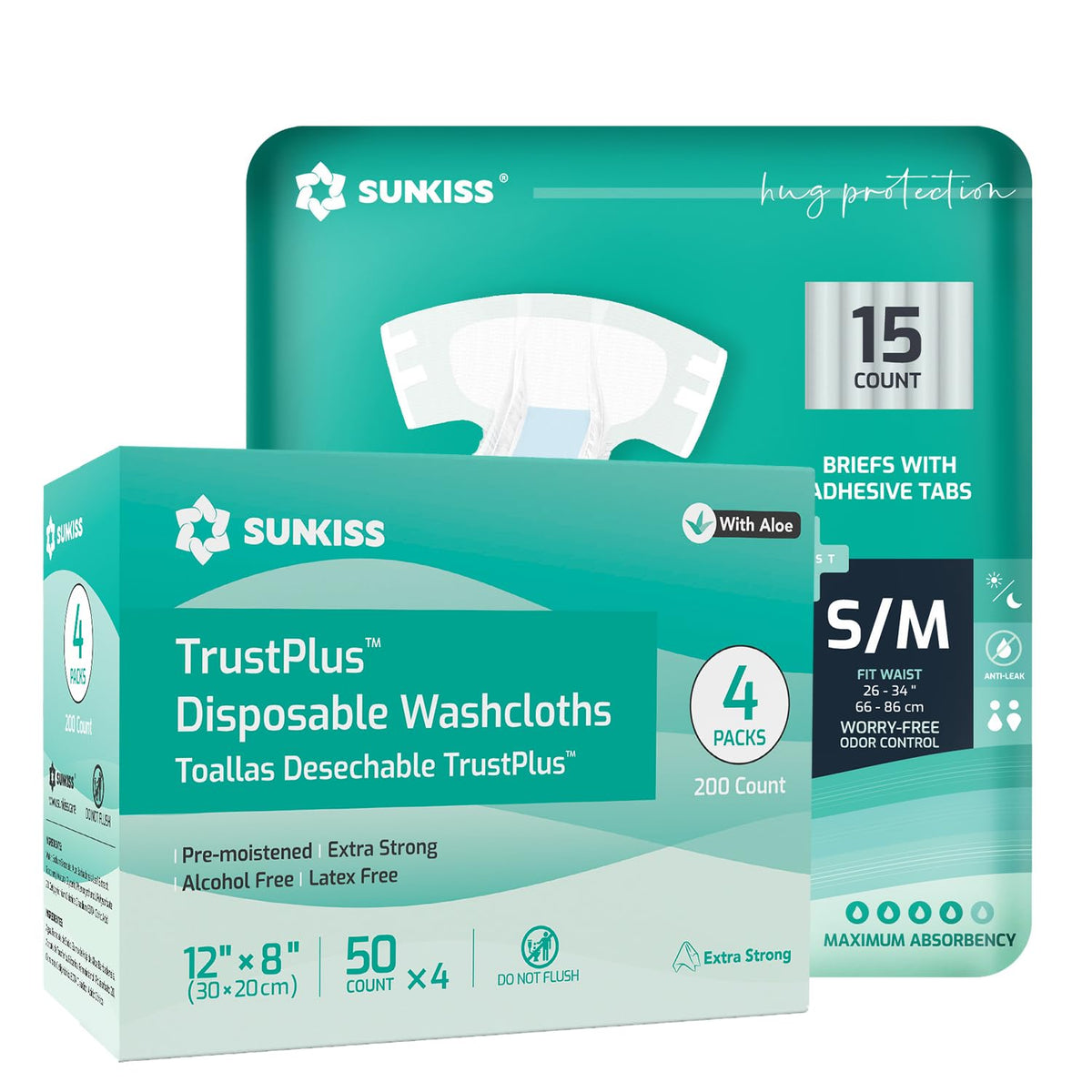 Adult Diapers Small/Medium 15 Count & Wet Wipes 200 Count O437983