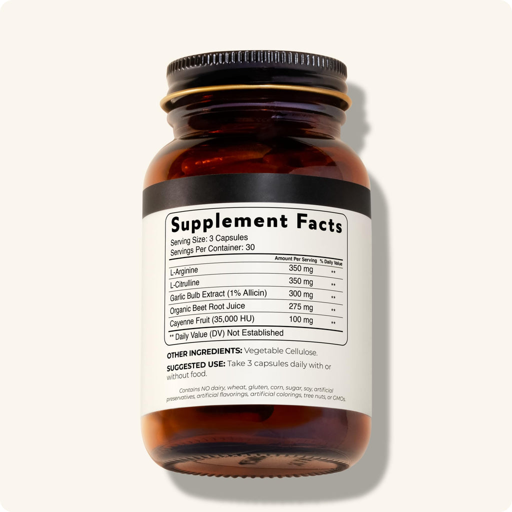 90 Capsules Vegan Non-GMO Nitric Oxide Booster Supplement with L-Arginine, Cayenne Fruit, and Beet Root V61019