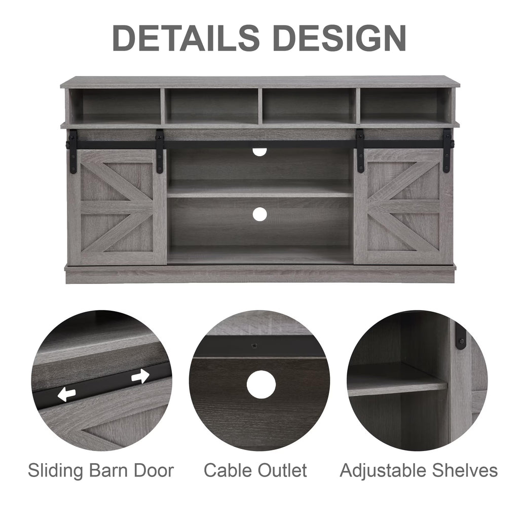 65" Grey Farmhouse TV Stand with Sliding Doors C43090