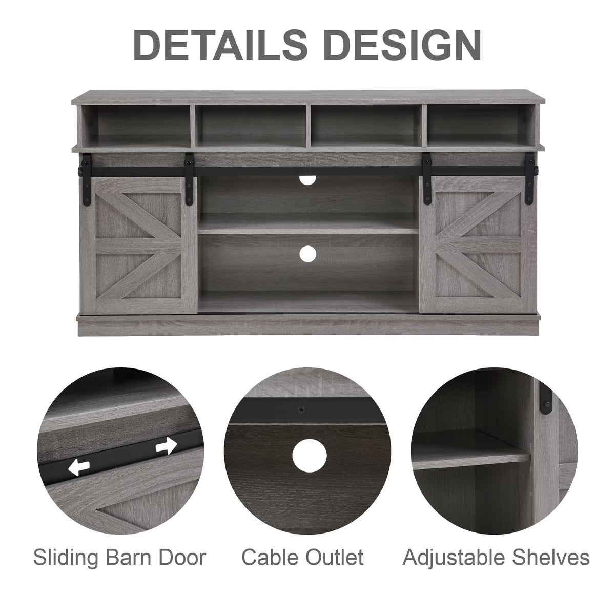65" Grey Farmhouse TV Stand with Sliding Doors C43090
