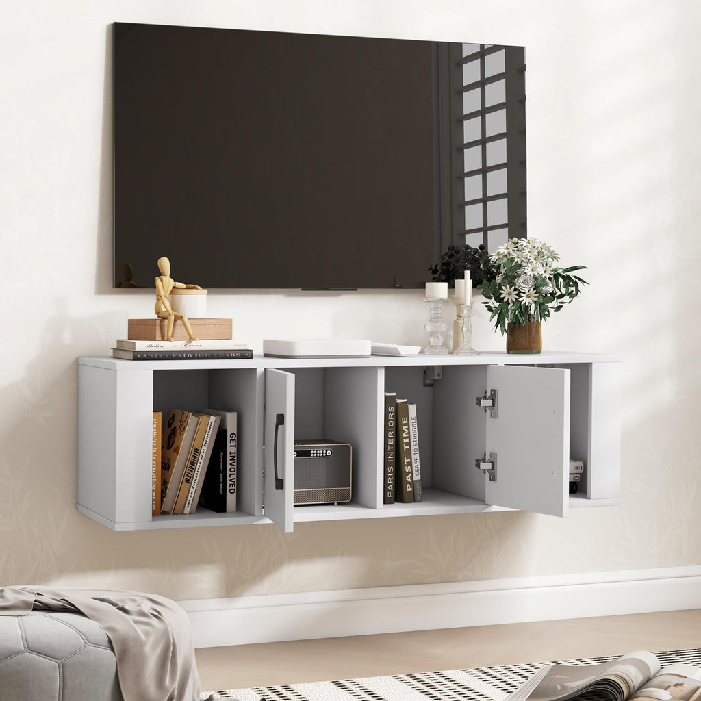 Wall Mounted Storage Cabinet, 2 Cube Floating Desk with Doors, White I154684
